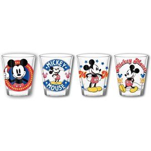 Shot Glasses Disney Mickey Mouse 1.5 OZ Set of 4 NIB Silver Buffalo
